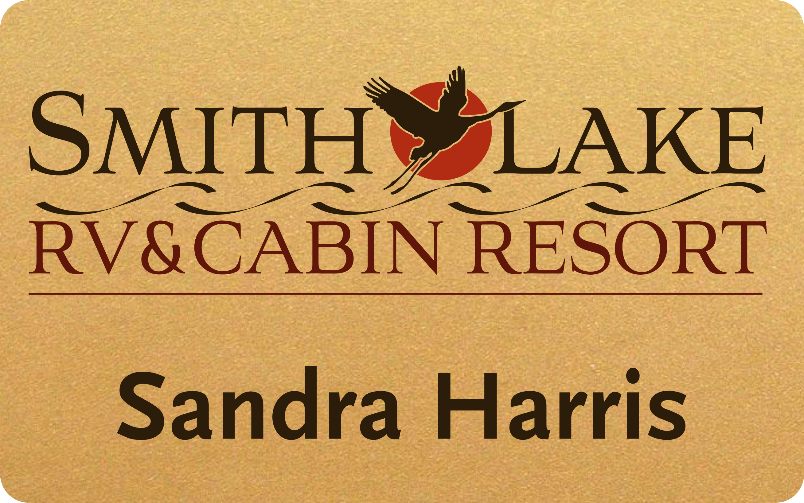 Name badge featuring logo for Smith Lake RV & Cabin Resort