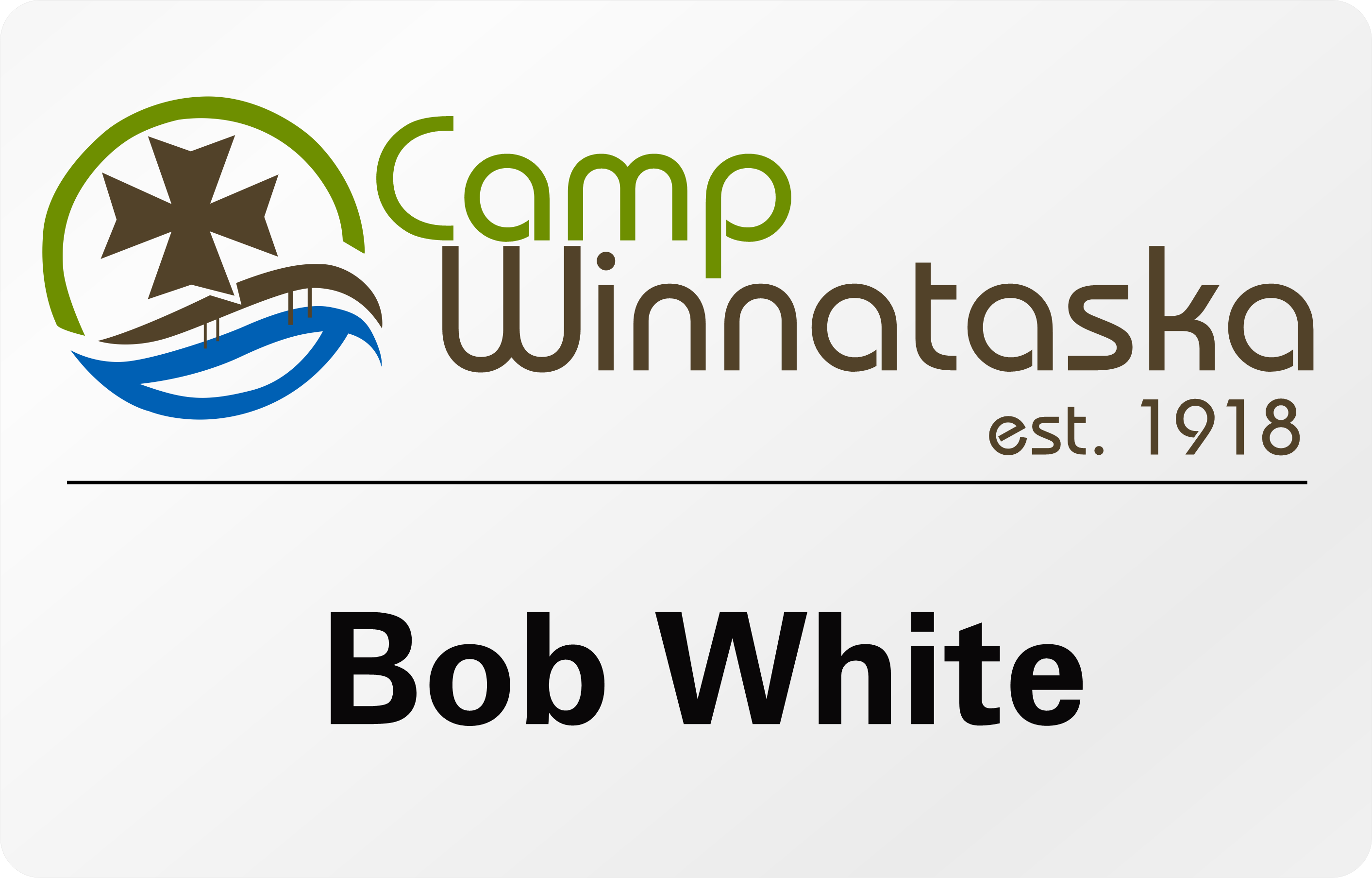 Name badge featuring logo for Camp Winnetaska